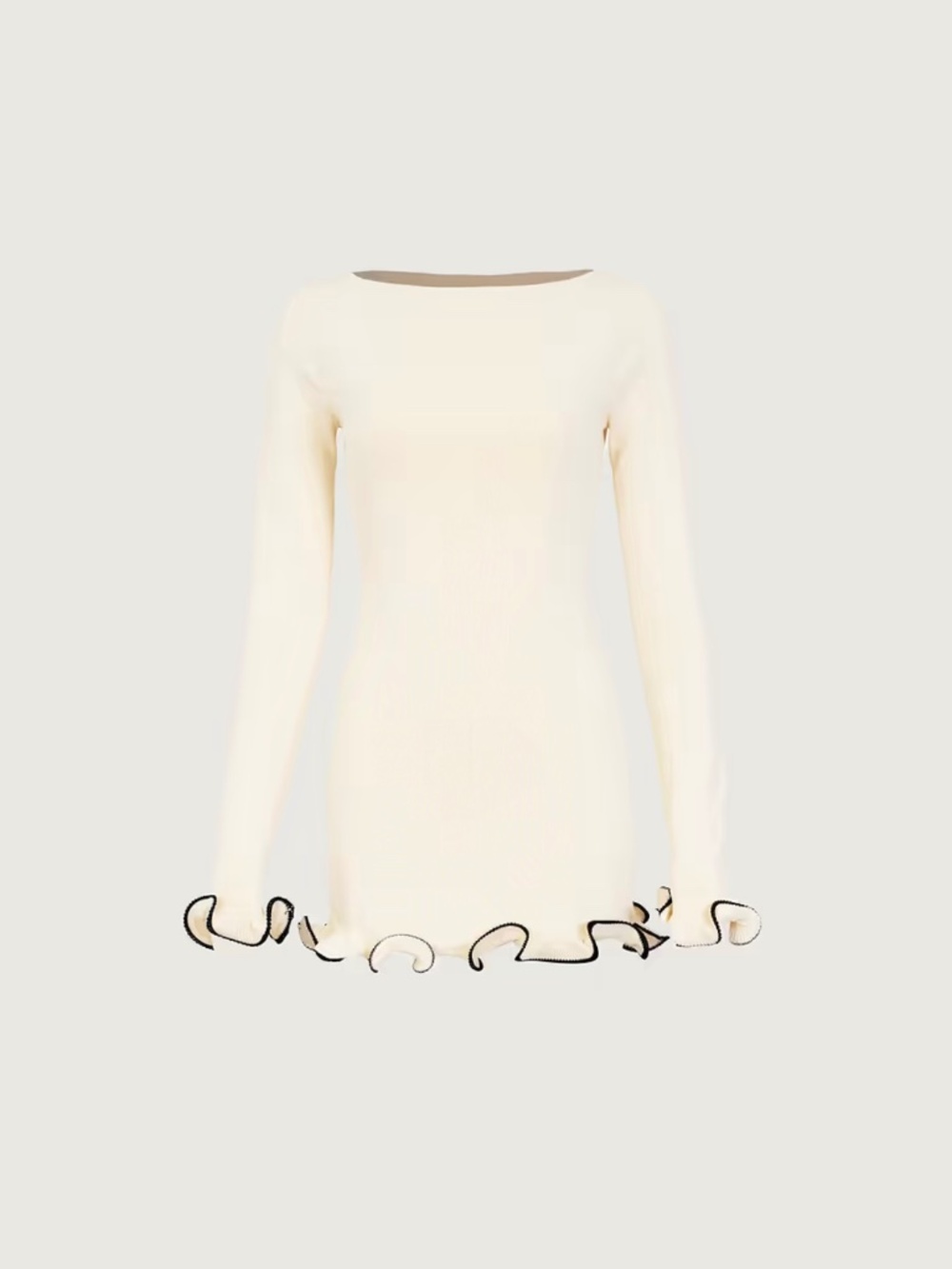 SAME Ruffle Hem Mini Dress in Cream/Black